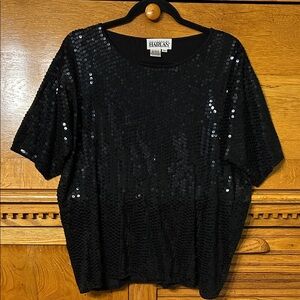 Harlan Black Sequin Short Sleeve Round Neck Vintage Women’s Size XL